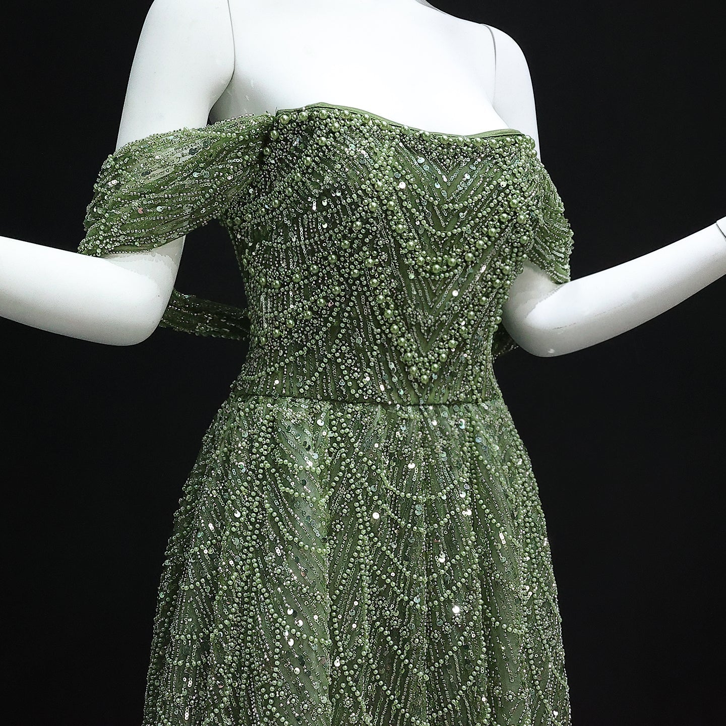 Luxury Beaded Champagne Off-Shoulder Evening Dress SS676