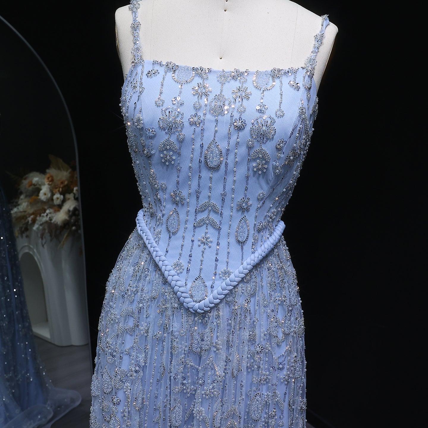 Luxury Sage Green Spaghetti A-Line Evening Dress SS693