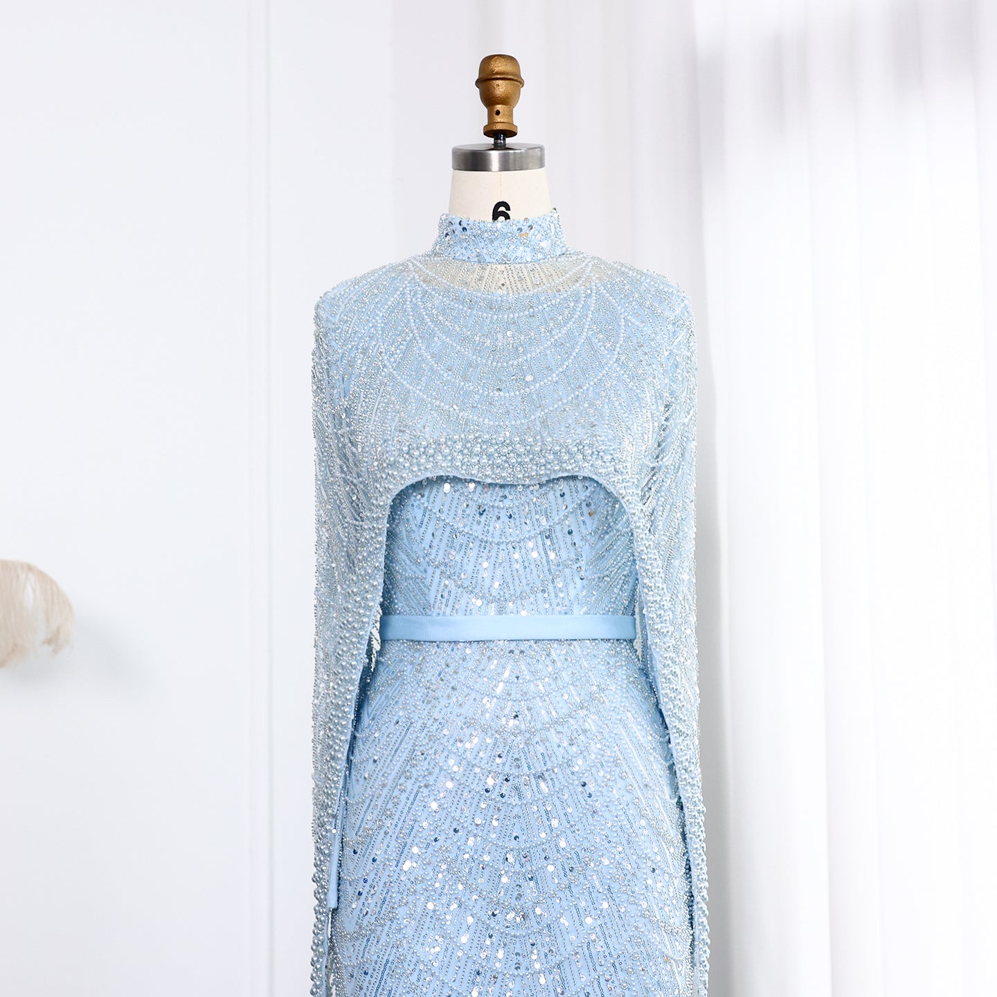 Luxury Long Sleeves Nude Evening Dress with Cape SS369A