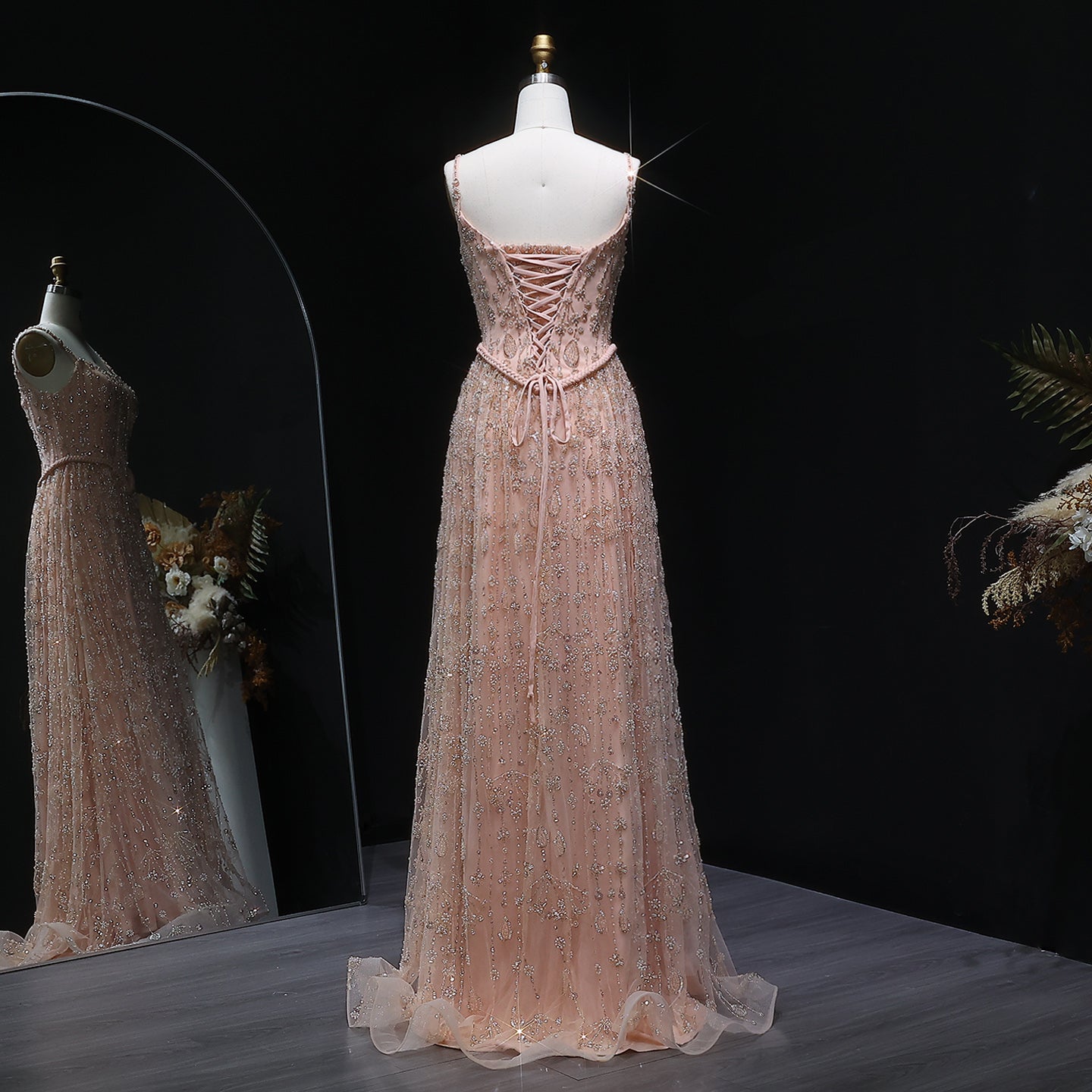 Luxury Sage Green Spaghetti A-Line Evening Dress SS693