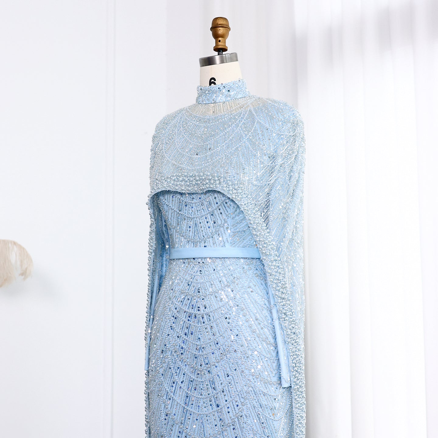 Luxury Long Sleeves Nude Evening Dress with Cape SS369A