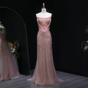 Luxury Beaded Pink Mermaid Evening Dress with Overskirt SS023