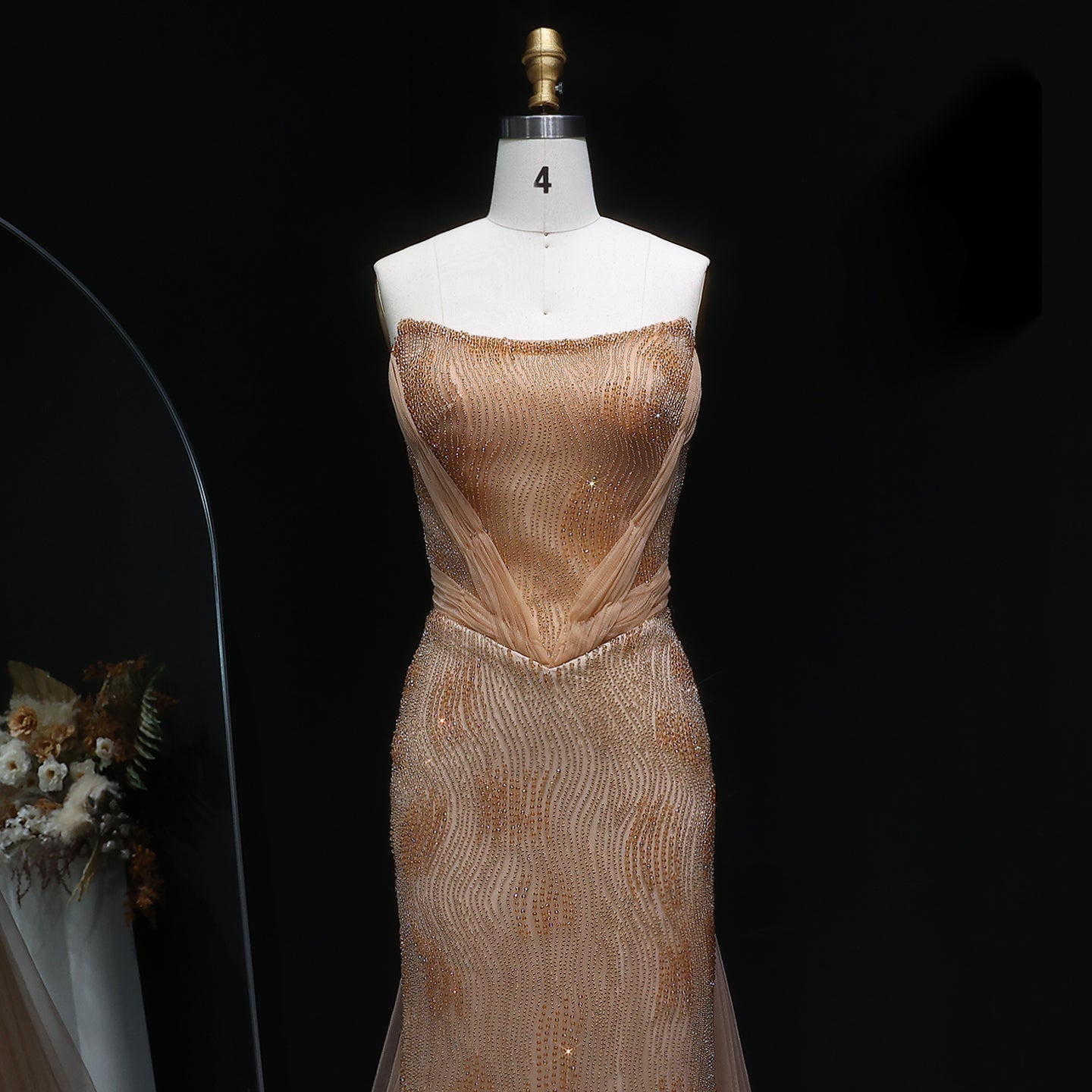 Luxury Beaded Pink Mermaid Evening Dress with Overskirt SS023