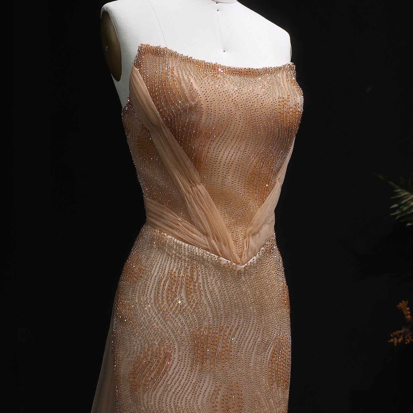 Luxury Beaded Pink Mermaid Evening Dress with Overskirt SS023