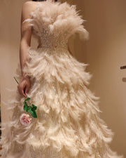 Luxury Feathers Strapless Ball Gown Evening Dress SS732