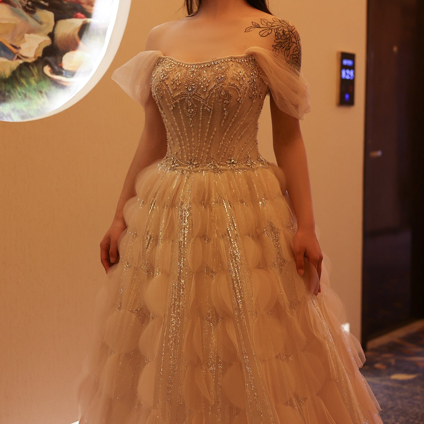 Luxury Crystal Ball Gown Blush Pink Ruffles Evening Dress SS733