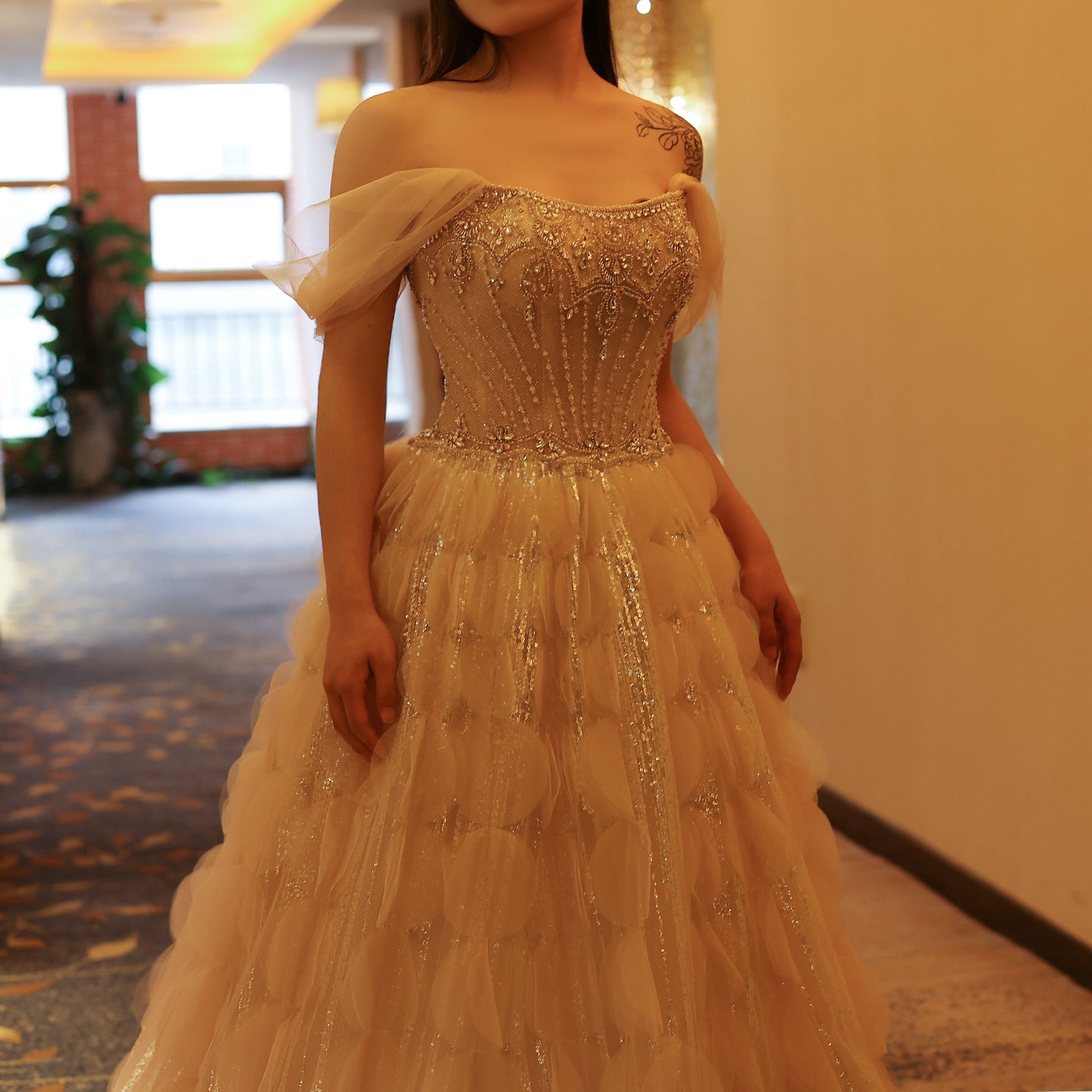 Luxury Crystal Ball Gown Blush Pink Ruffles Evening Dress SS733