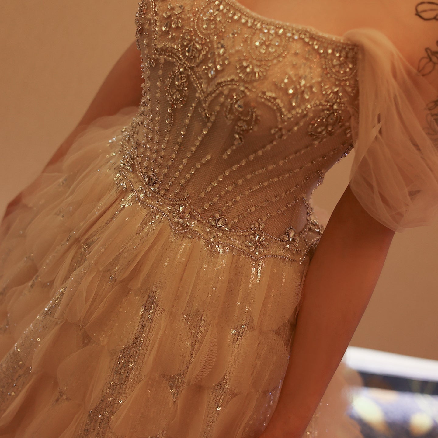 Luxury Crystal Ball Gown Blush Pink Ruffles Evening Dress SS733