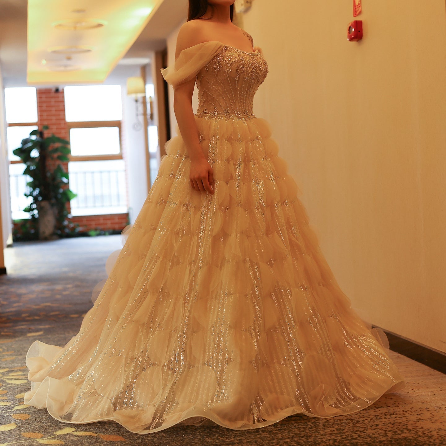 Luxury Crystal Ball Gown Blush Pink Ruffles Evening Dress SS733