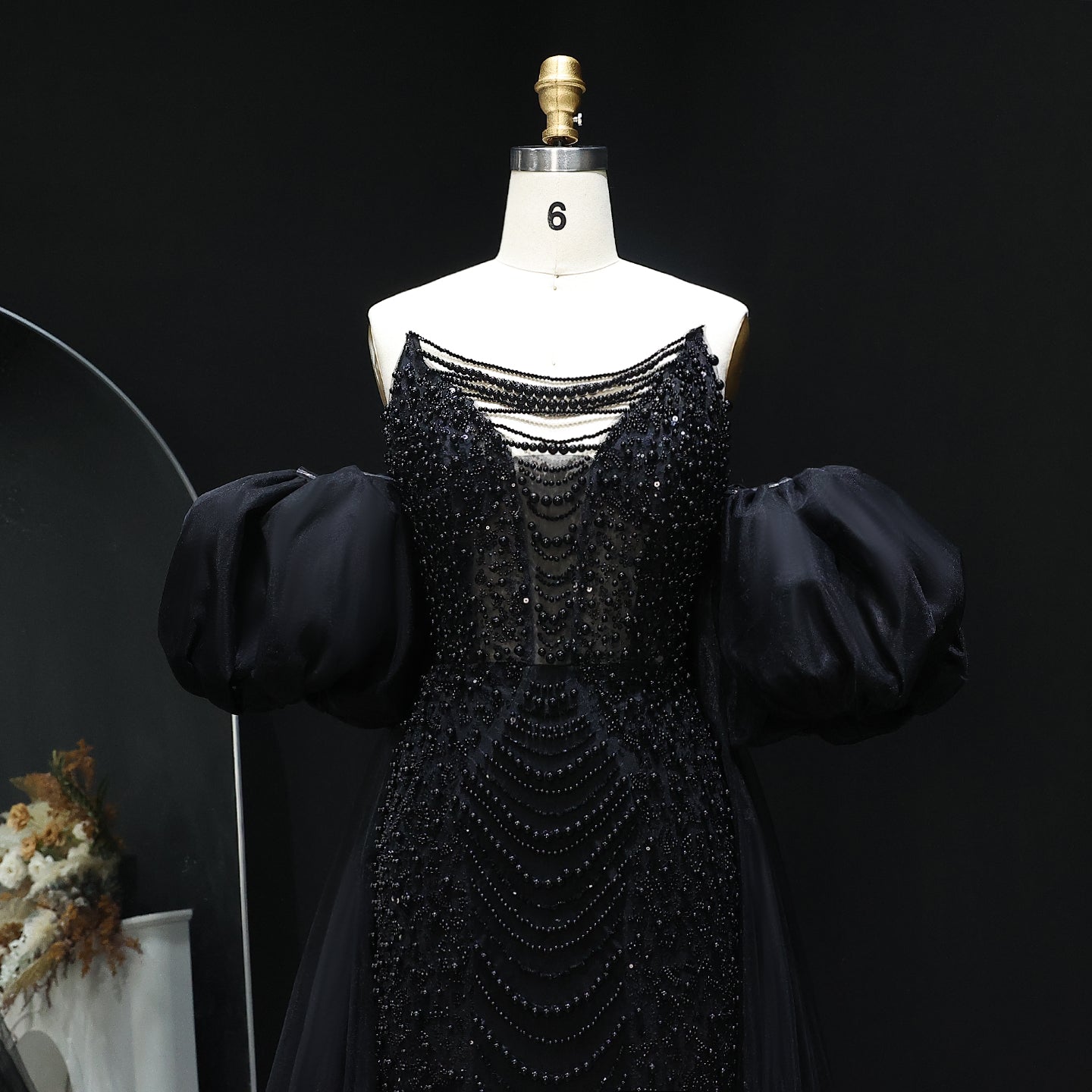 Luxury Pearls Tassel Purple Evening Dress with Cape SS199