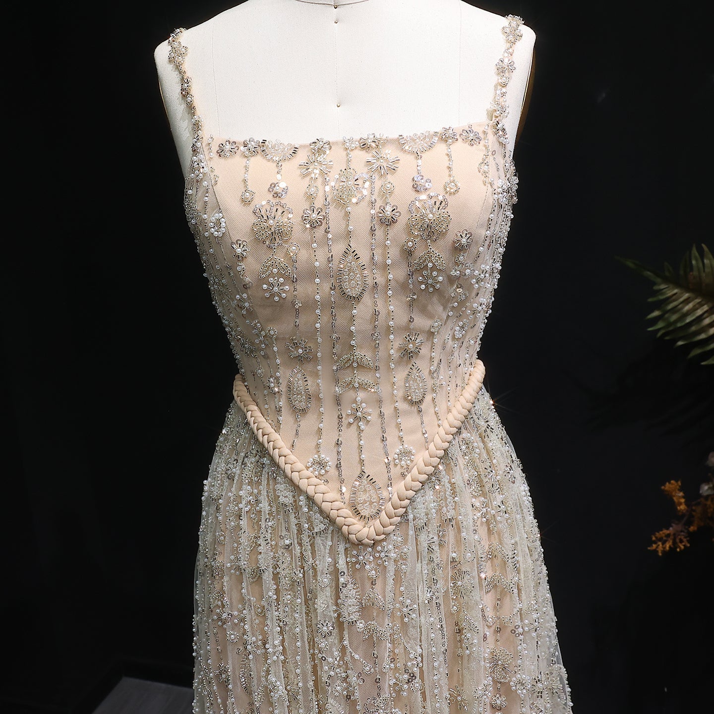 Luxury Sage Green Spaghetti A-Line Evening Dress SS693