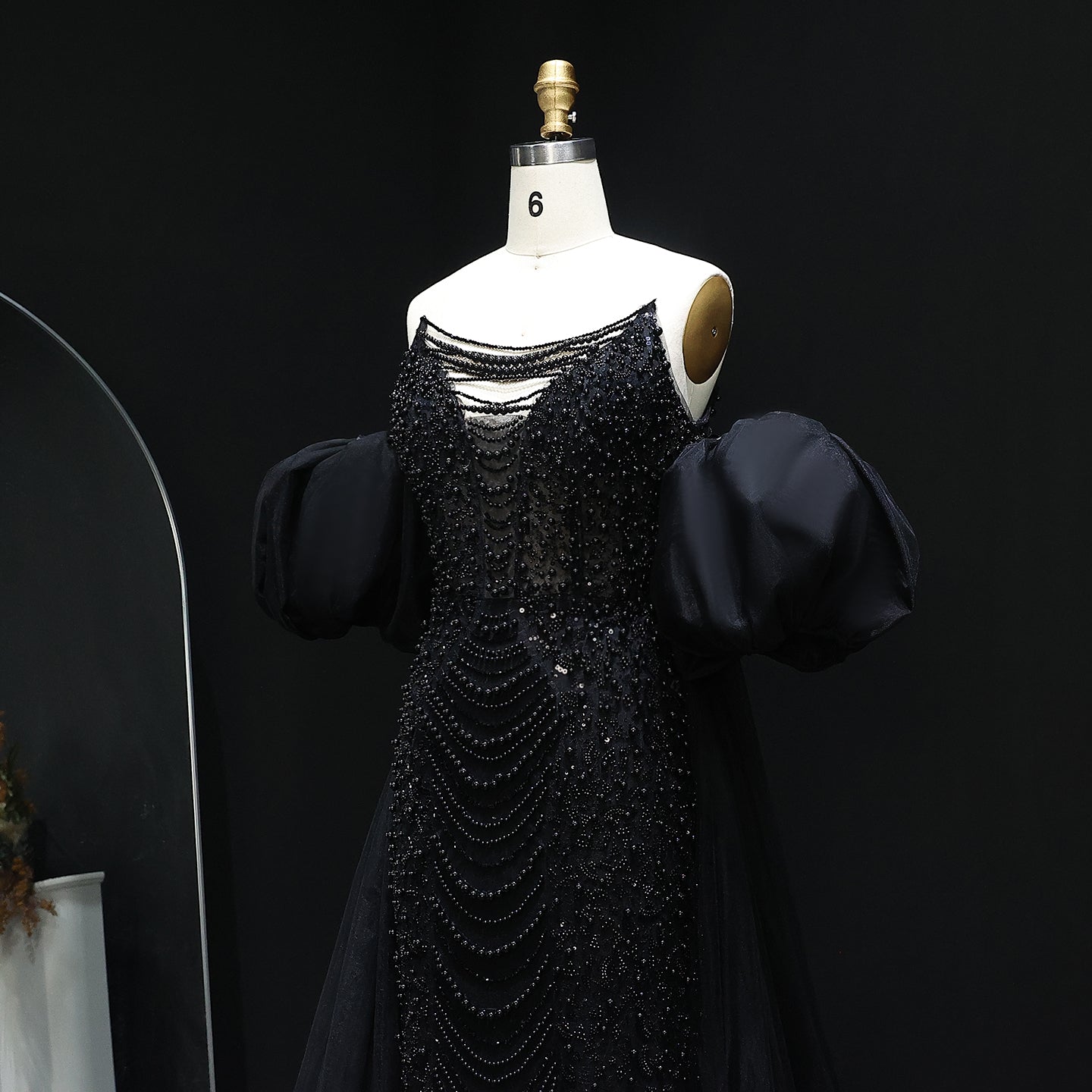 Luxury Pearls Tassel Purple Evening Dress with Cape SS199