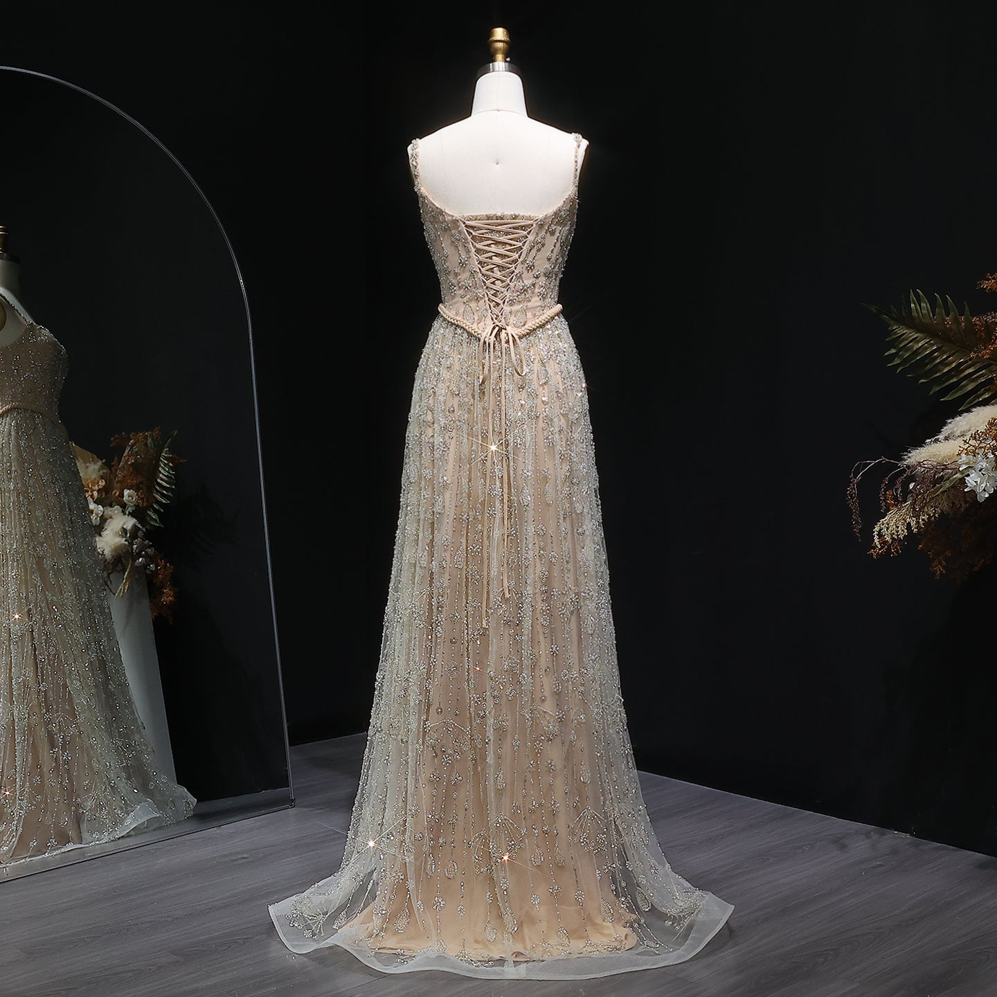 Luxury Sage Green Spaghetti A-Line Evening Dress SS693