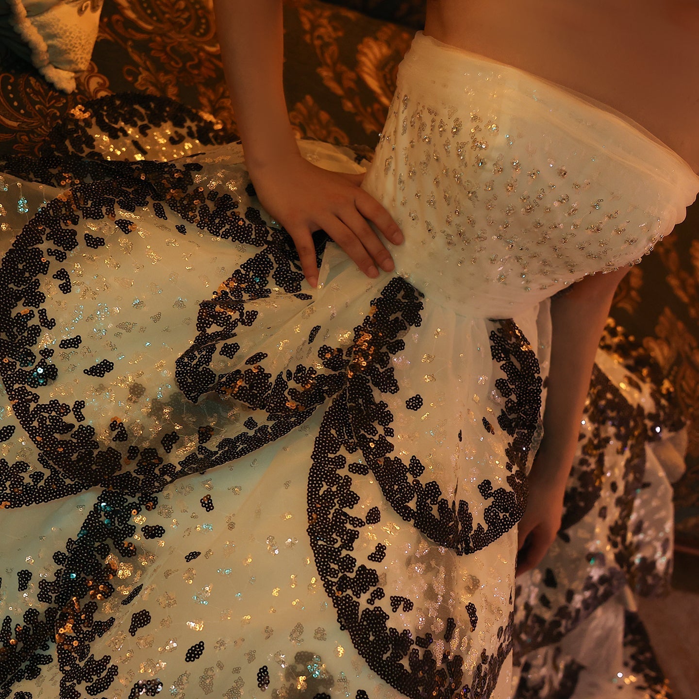 Luxury Black and White Ruffles Strapless Evening Dress SS290