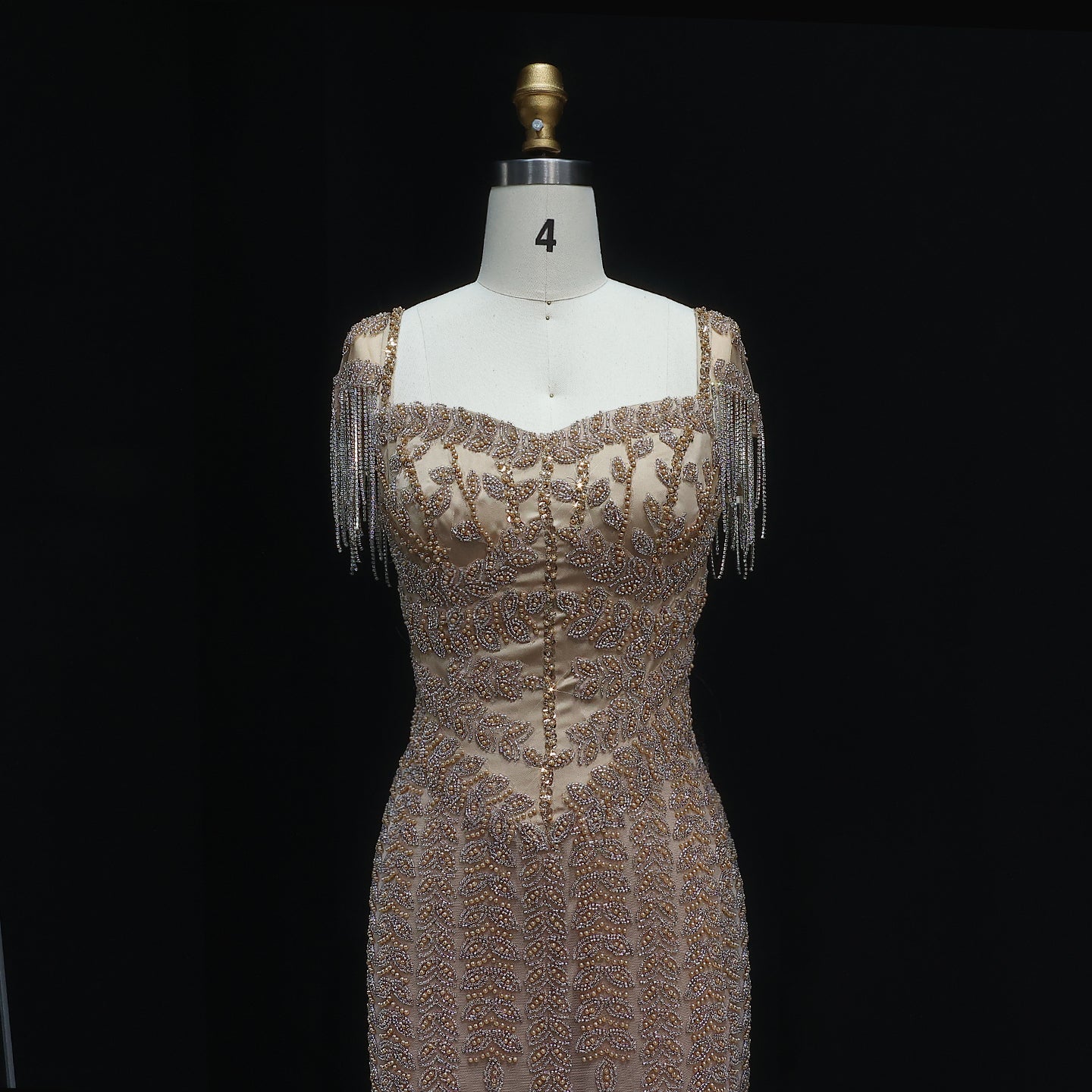 Luxury Tassel Cream Straight Evening Dress SS712 