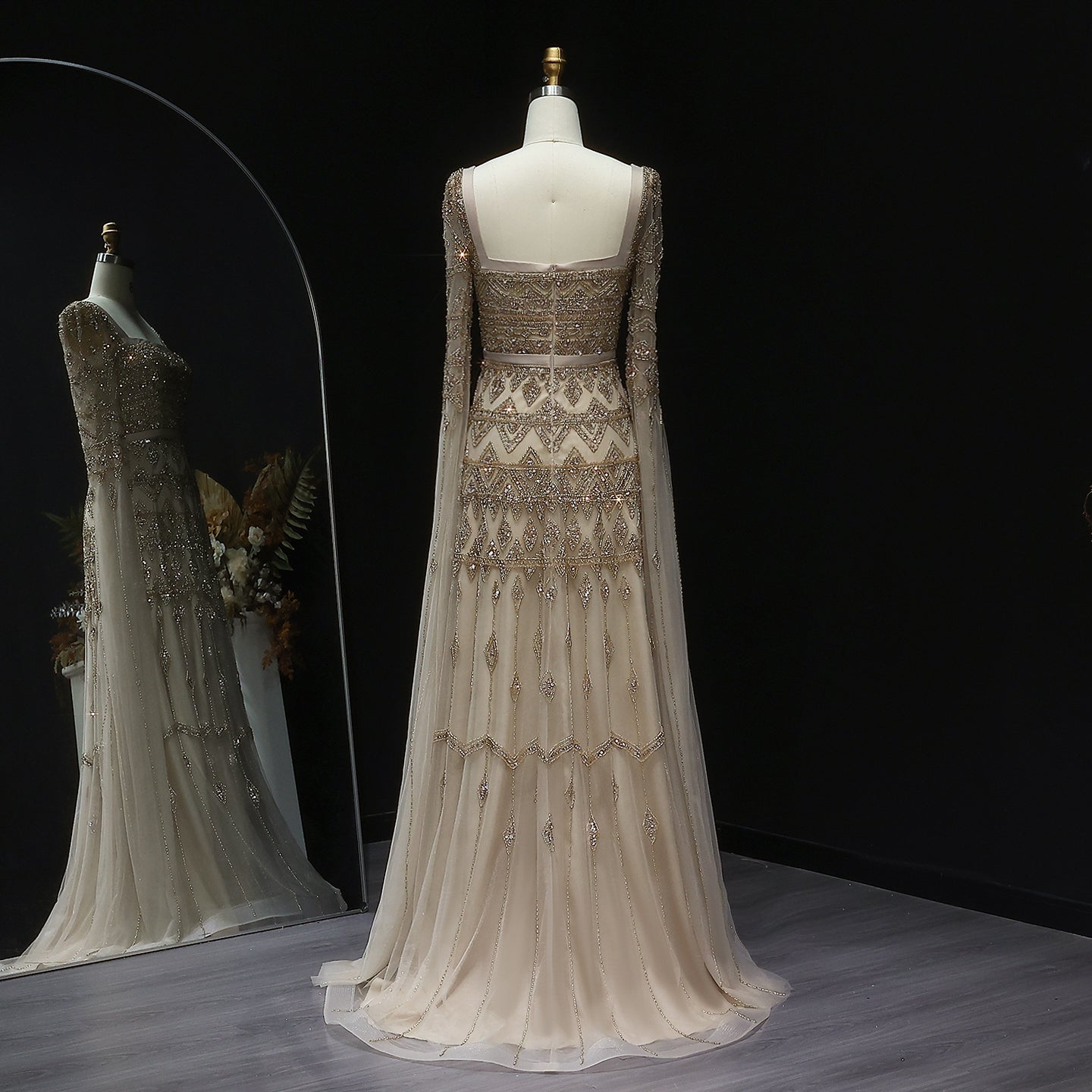 Luxury Wine Red Evening Dress with Cape Sleeves SS461