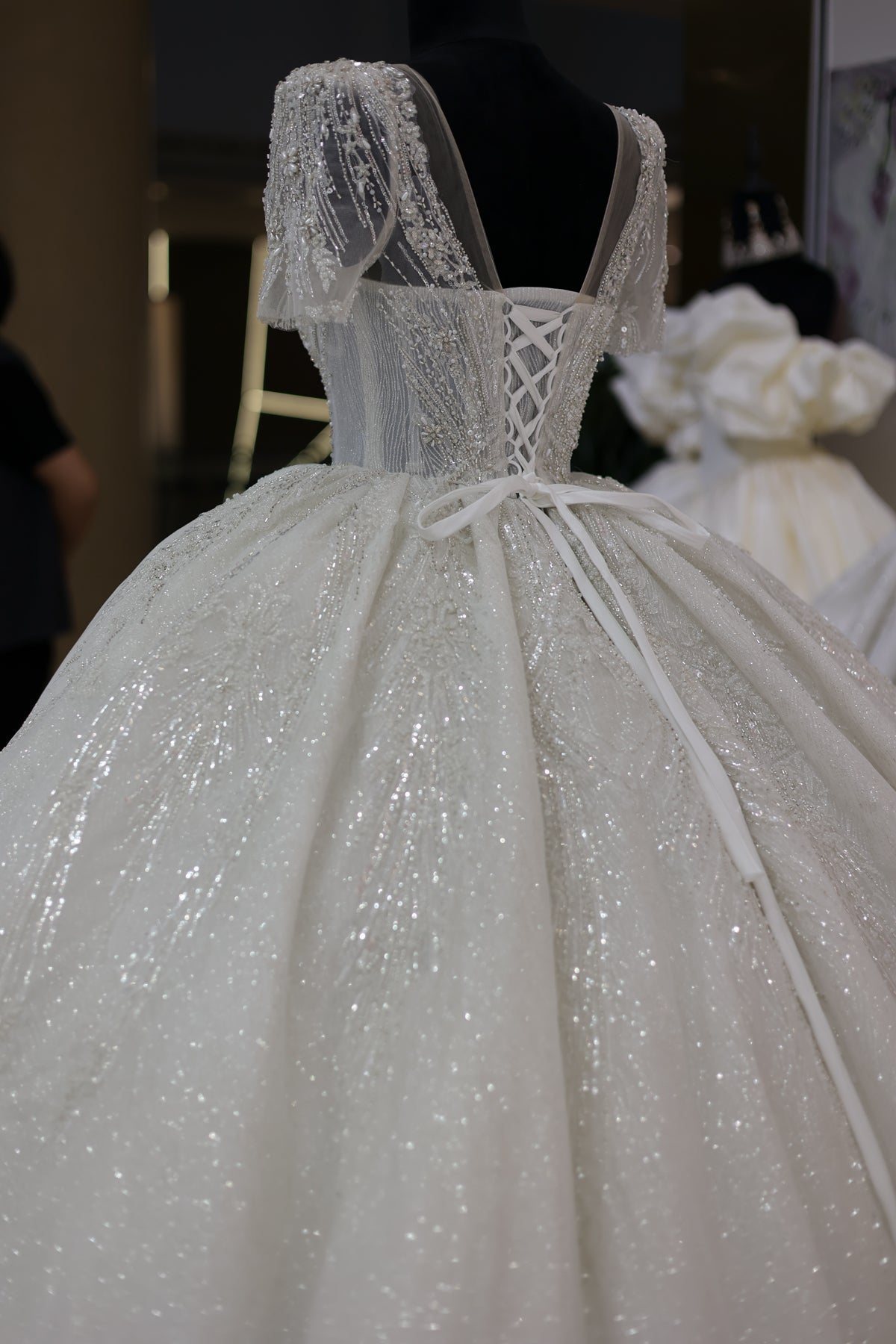 Luxury Beaded Short Sleeves Ball Gown Wedding Dress RS021
