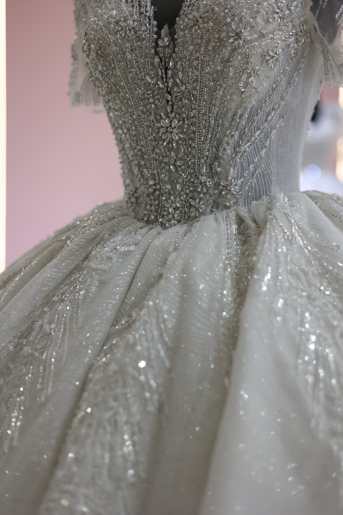 Luxury Beaded Short Sleeves Ball Gown Wedding Dress RS021