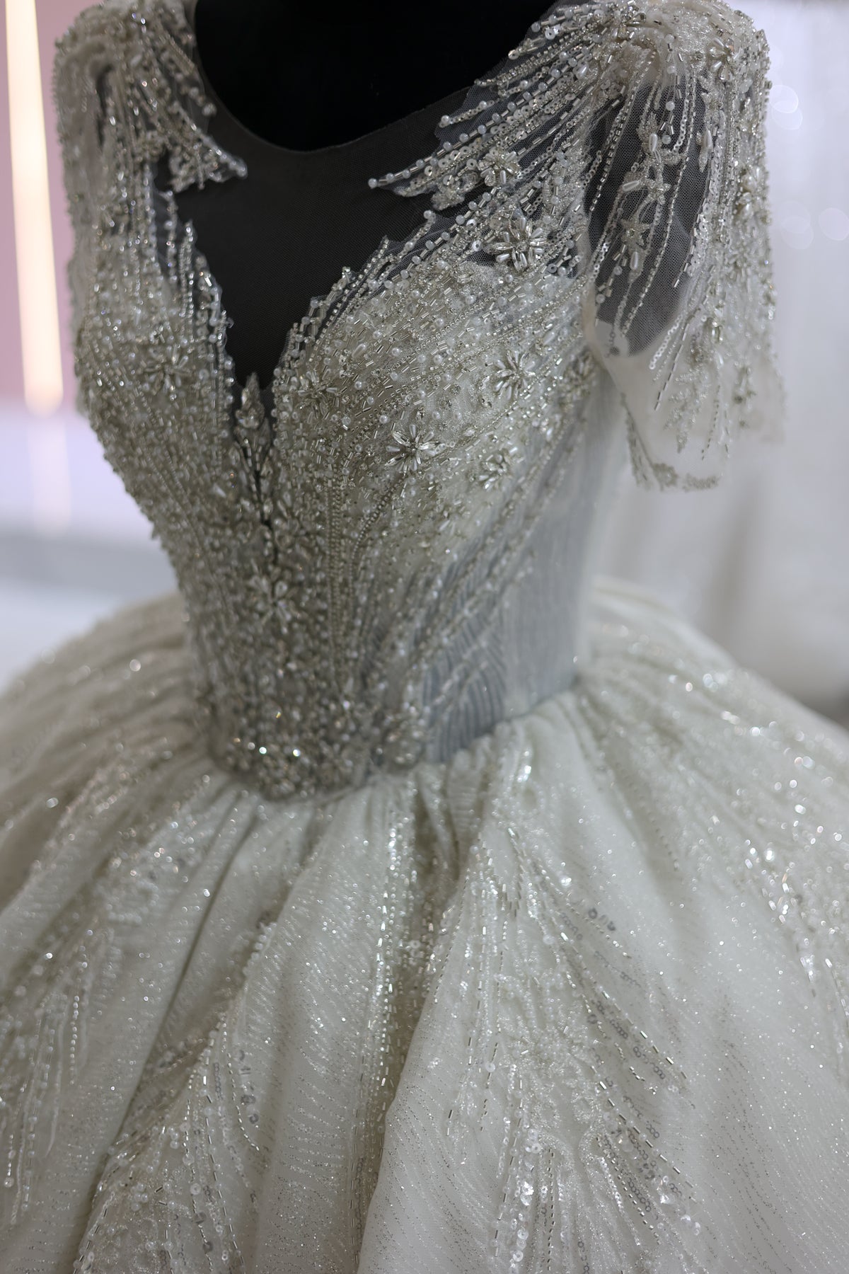 Luxury Beaded Short Sleeves Ball Gown Wedding Dress RS021