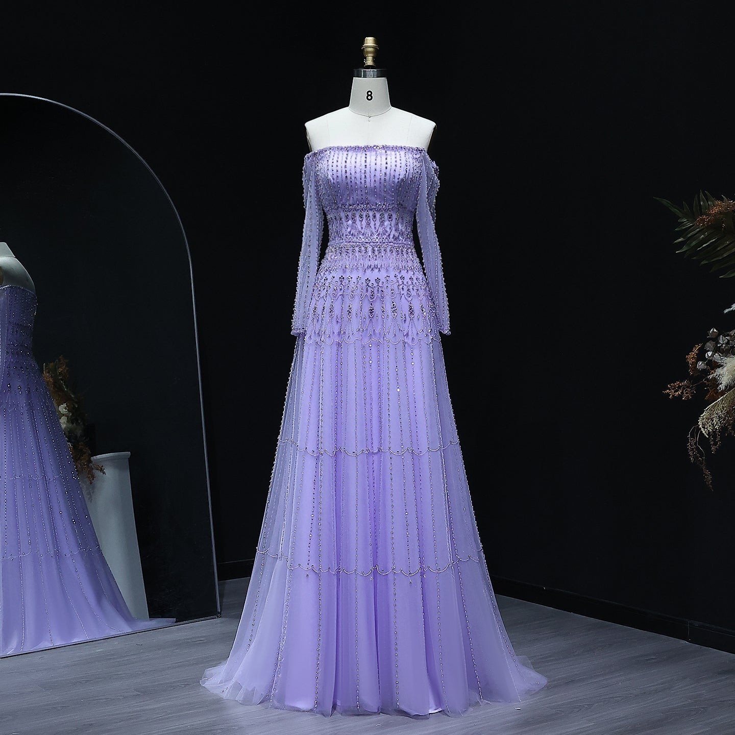 Elegant Off Shoulder Sage Green Evening Dress SS588  Lilac / US 18