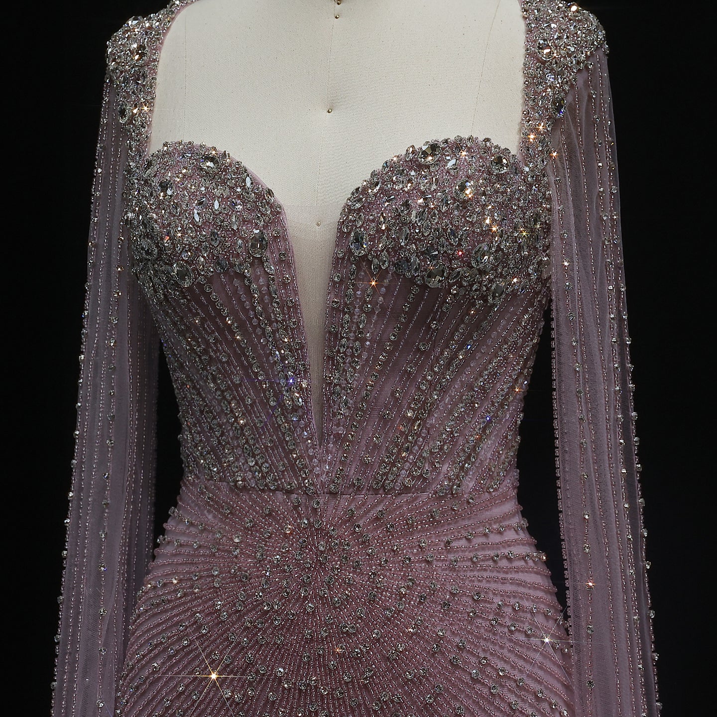 Sparkly Crystal Pink Evening Dress with Cape SS194