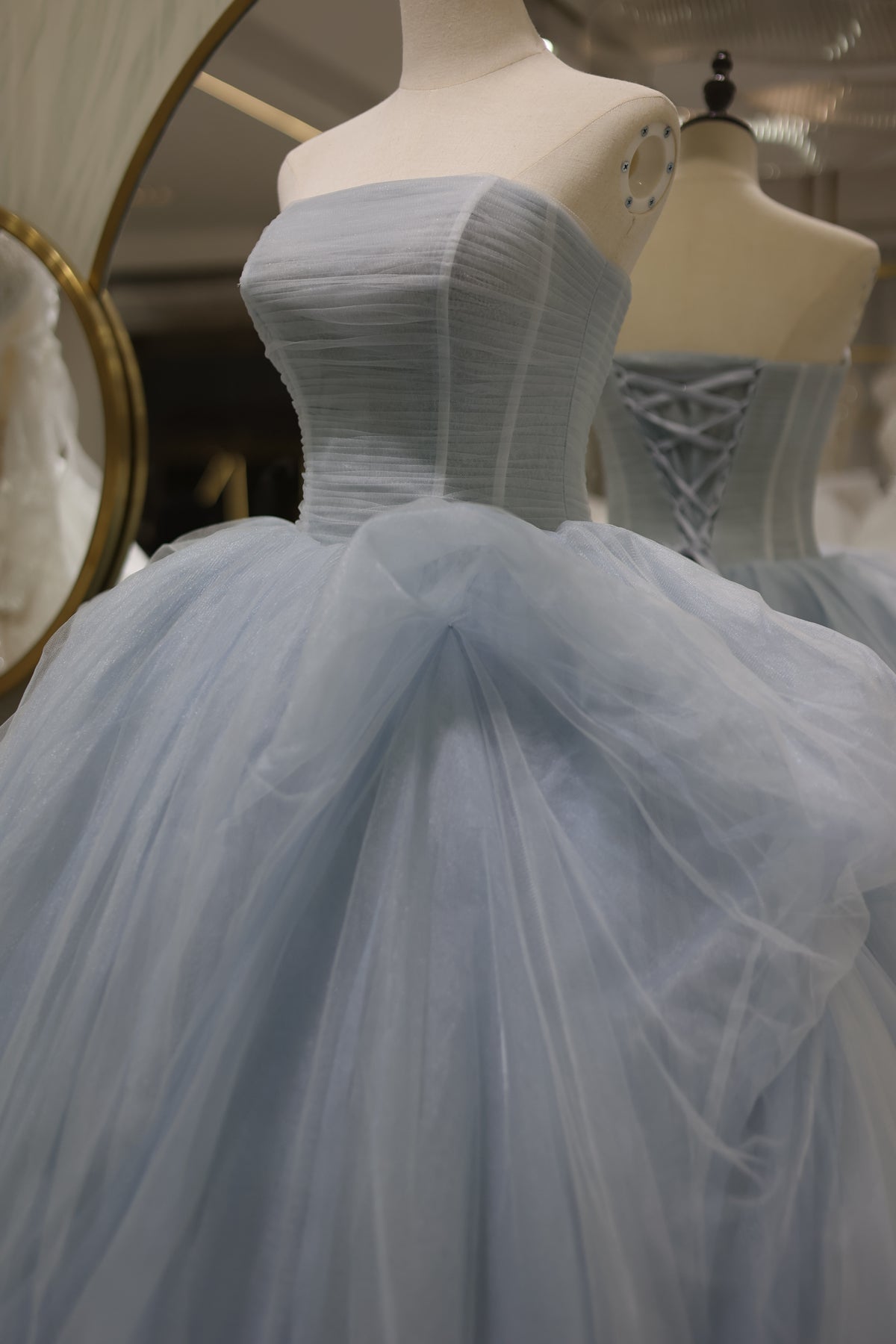 Elegant Strapless Blue Puffy Wedding Dress RS022