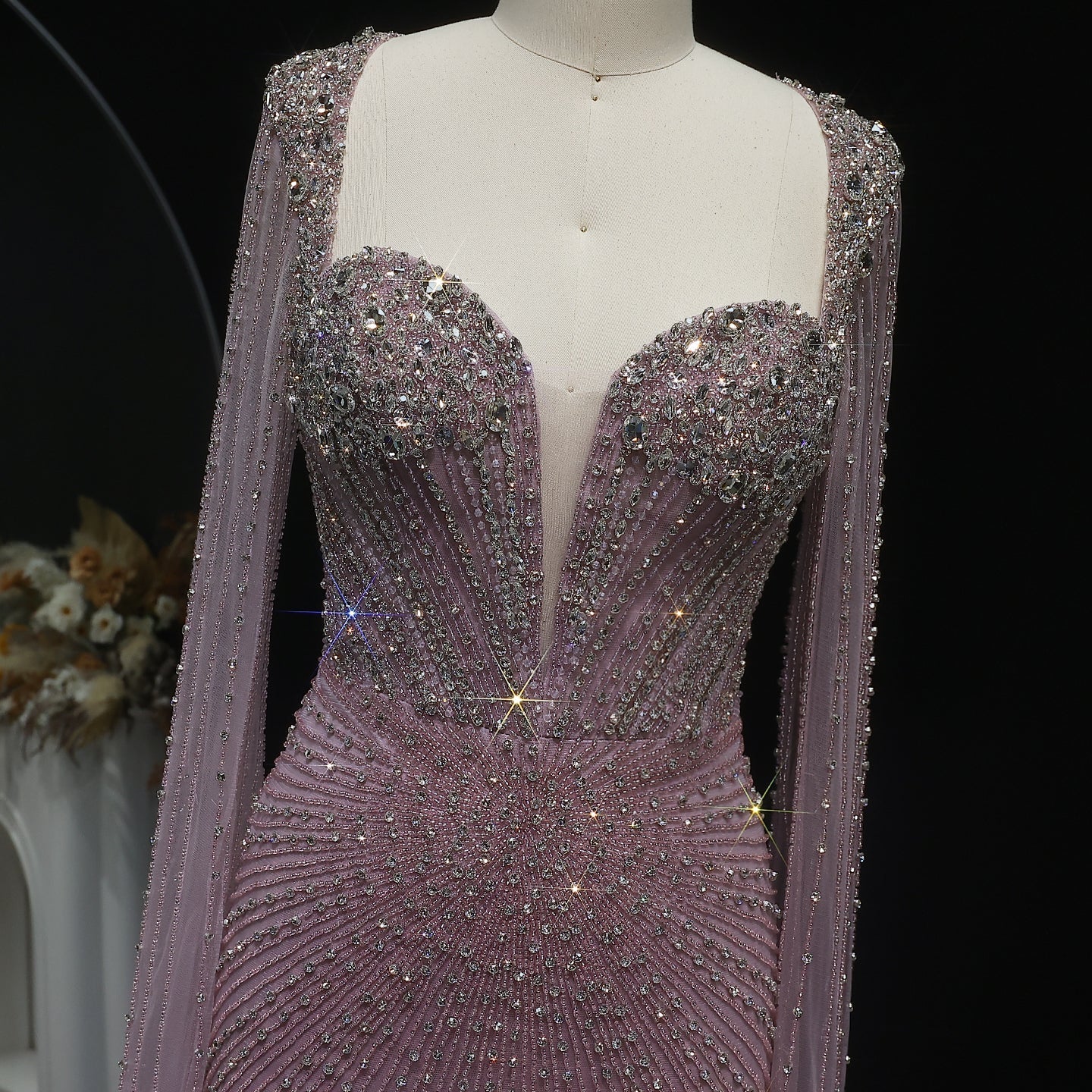 Sparkly Crystal Pink Evening Dress with Cape SS194