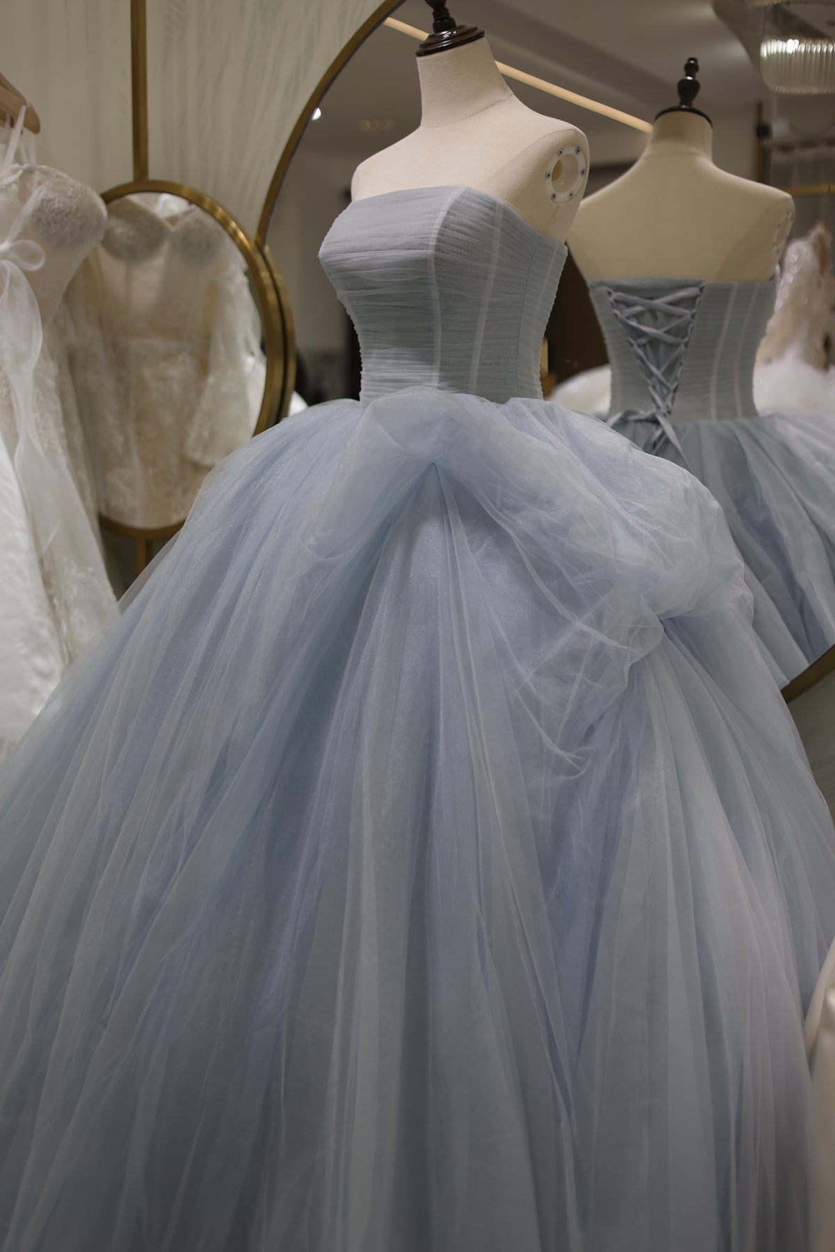 Elegant Strapless Blue Puffy Wedding Dress RS022