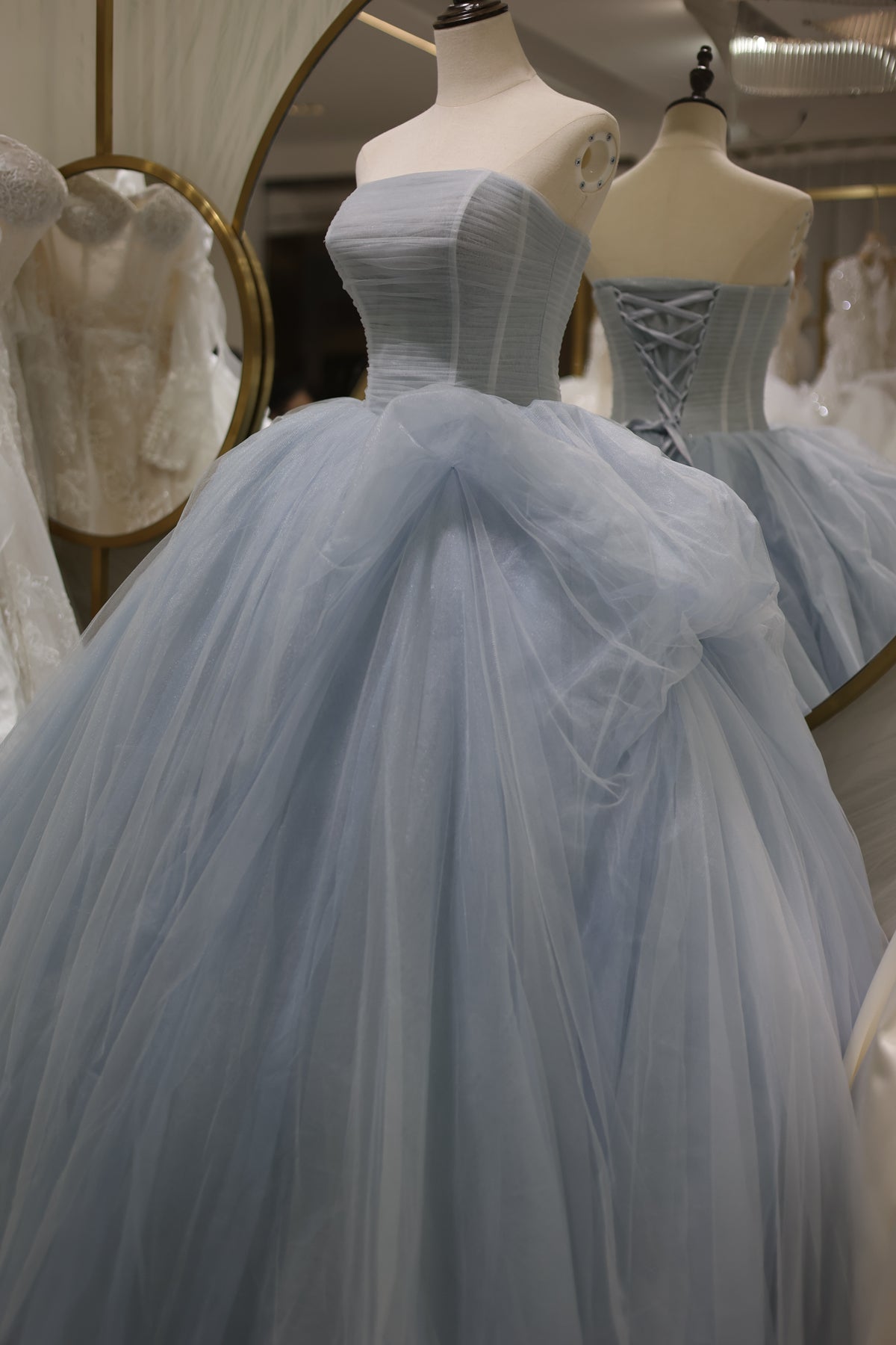 Elegant Strapless Blue Puffy Wedding Dress RS022