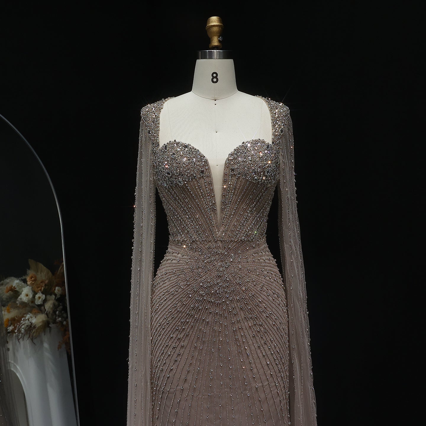 Sparkly Crystal Pink Evening Dress with Cape SS194