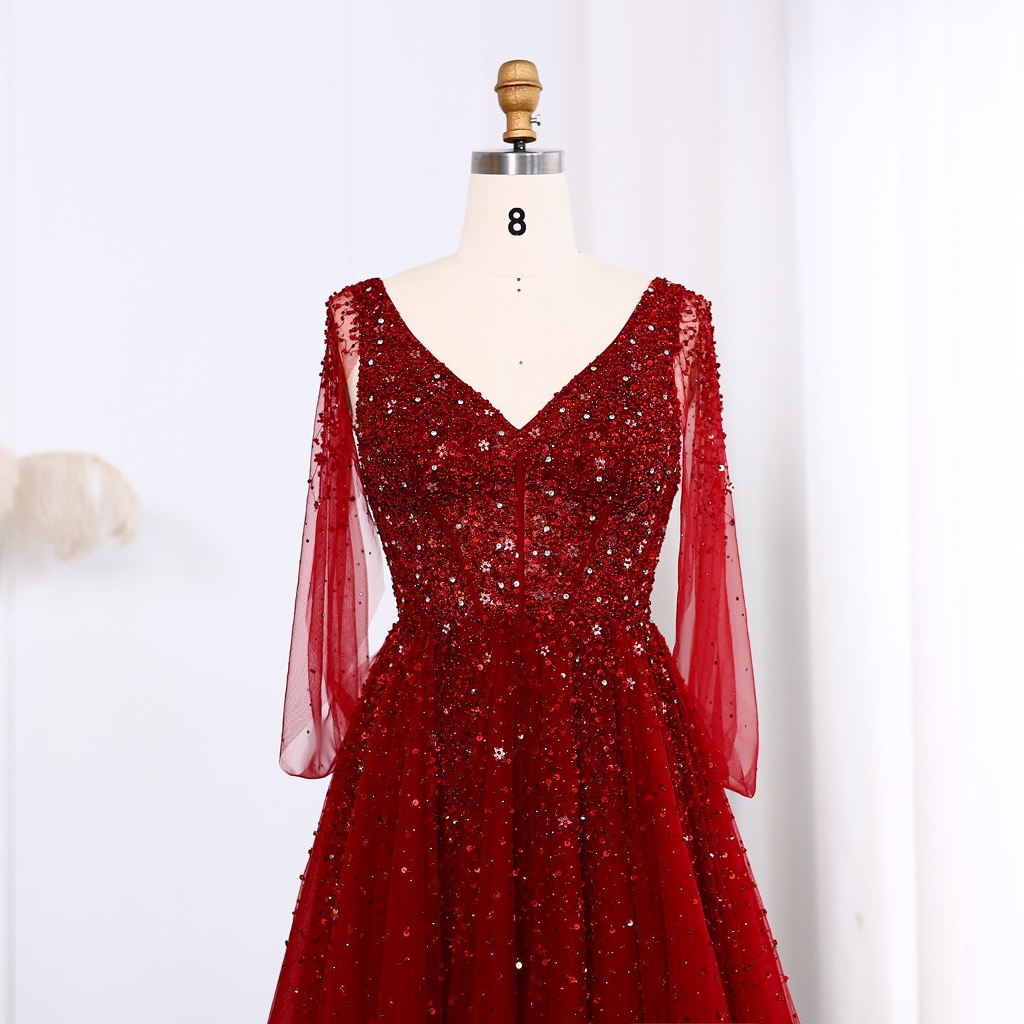 Luxury Beaded Wine Red Evening Dress SS583