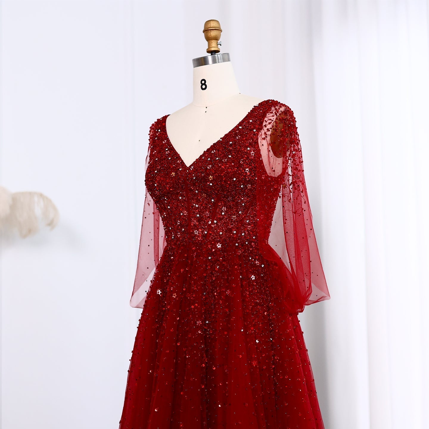 Luxury Beaded Wine Red Evening Dress SS583