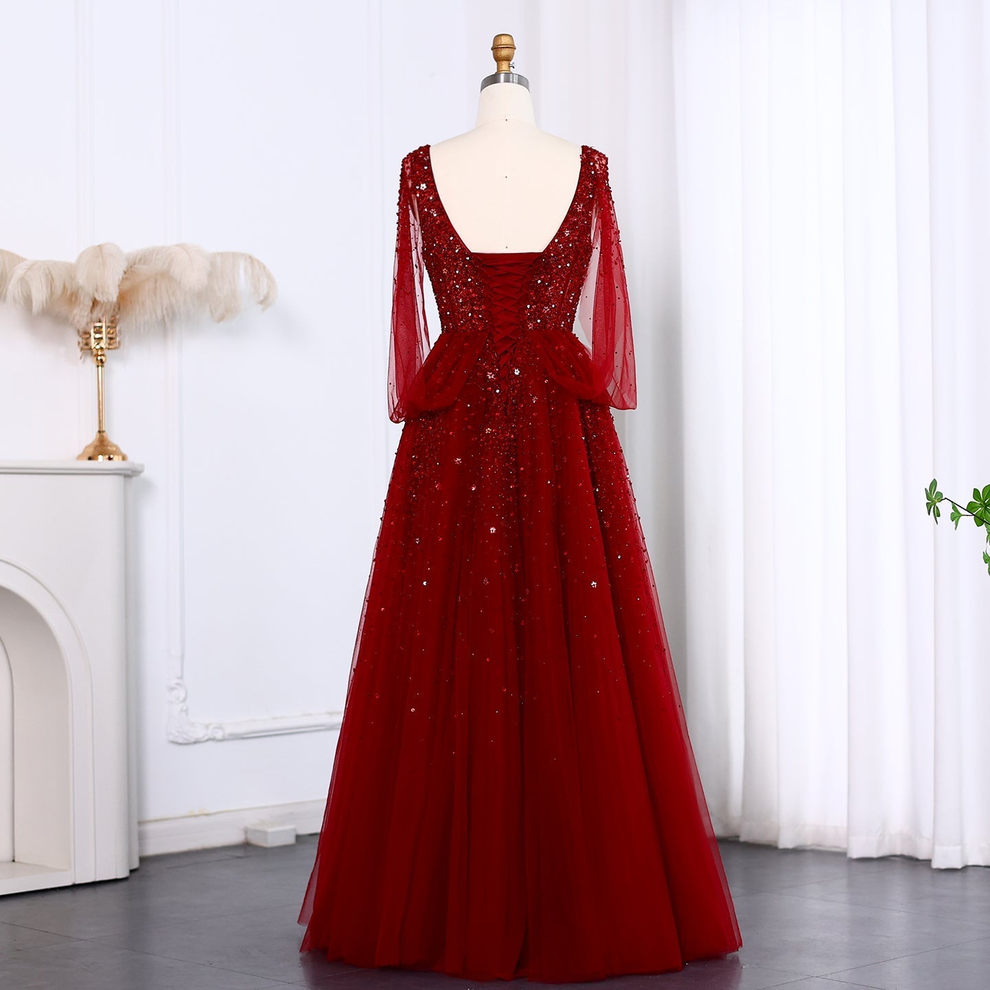 Luxury Beaded Wine Red Evening Dress SS583