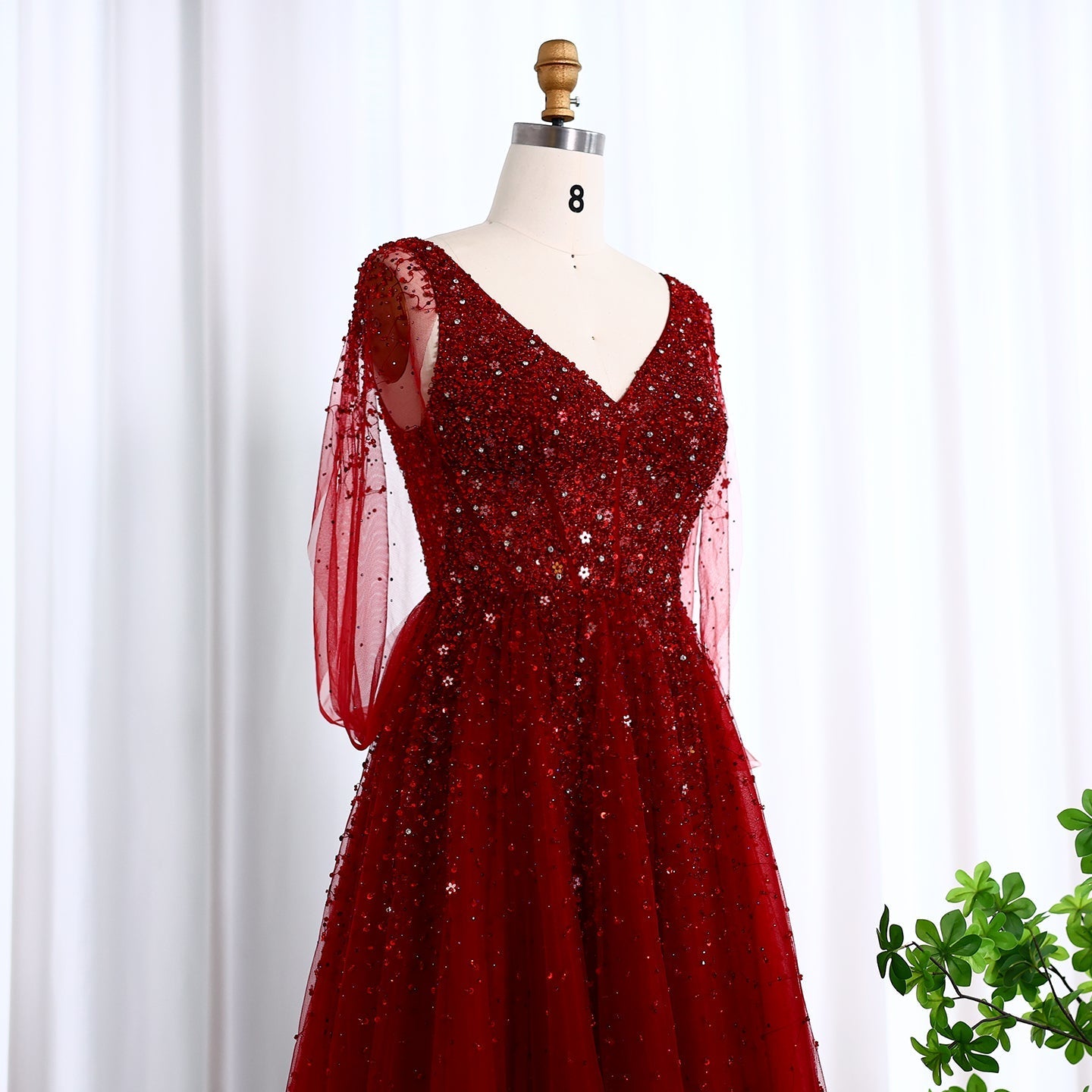 Luxury Beaded Wine Red Evening Dress SS583