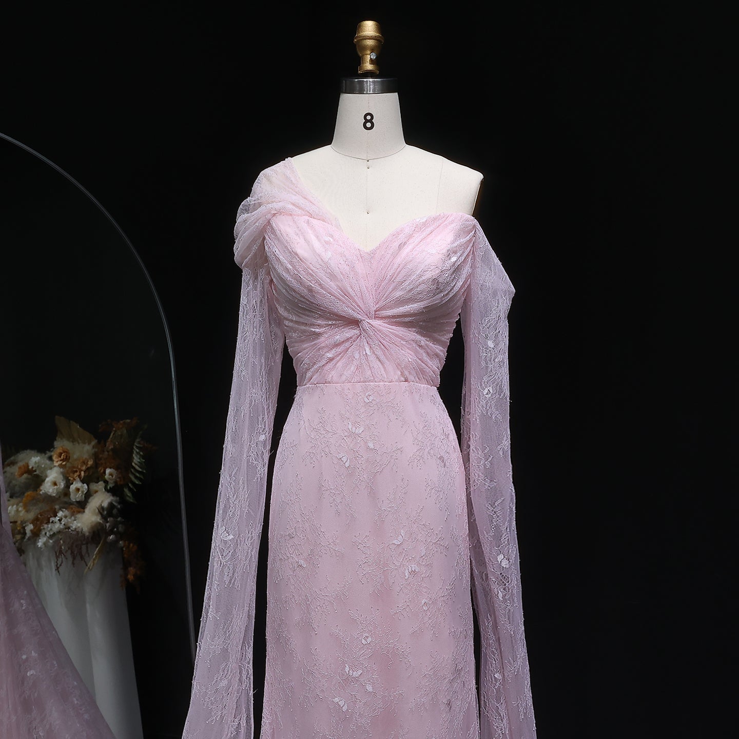 Purple Lace Mermaid Evening Dress with Cape Sleeves SF055