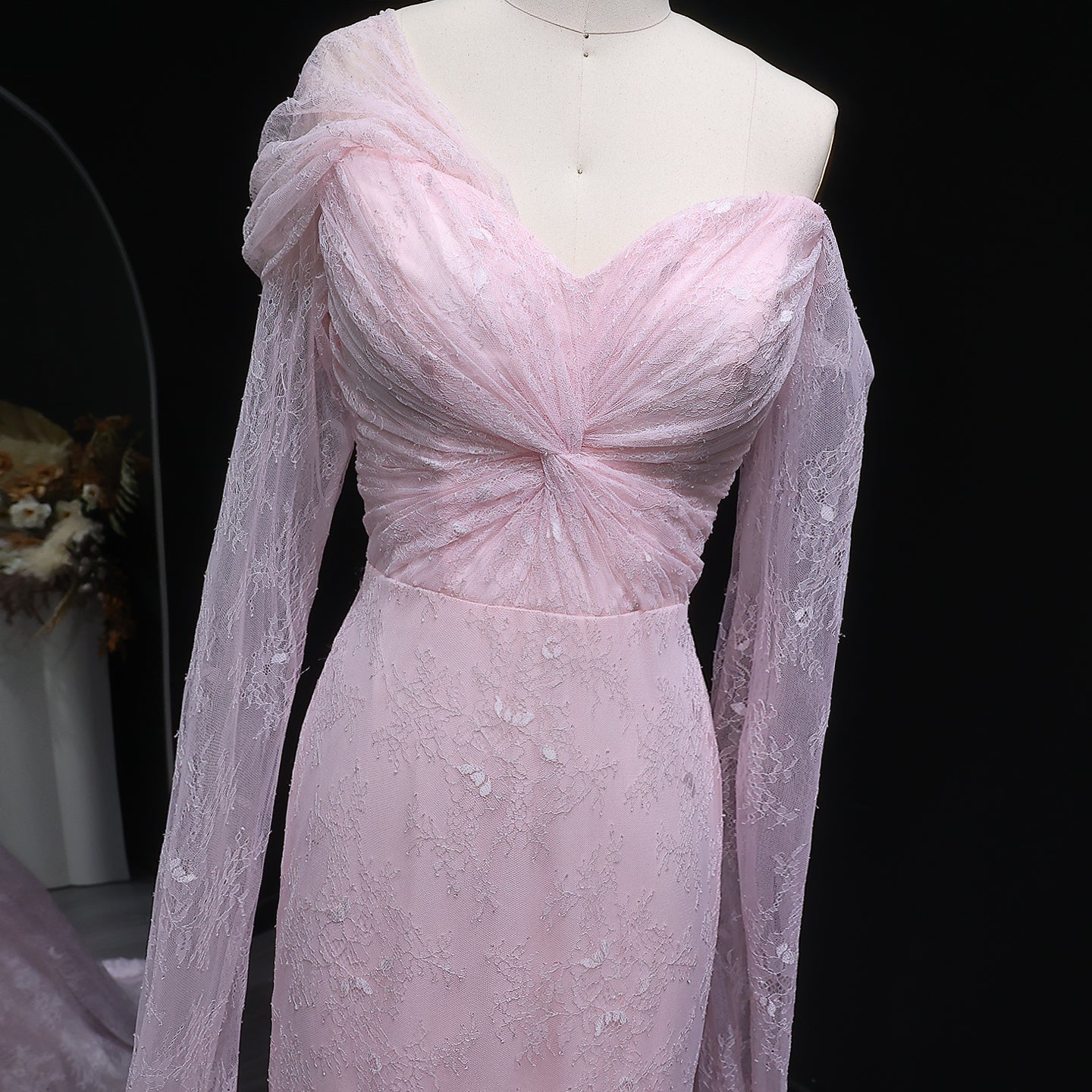 Purple Lace Mermaid Evening Dress with Cape Sleeves SF055