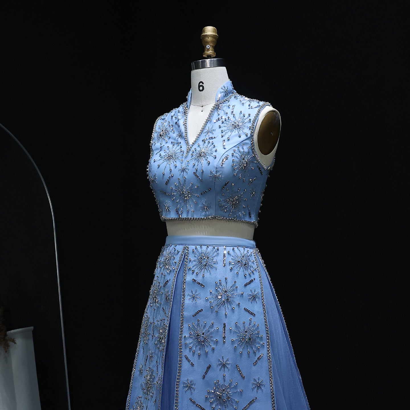 Luxury Blue Beaded 2 pieces Evening Dress with ruffles SS597