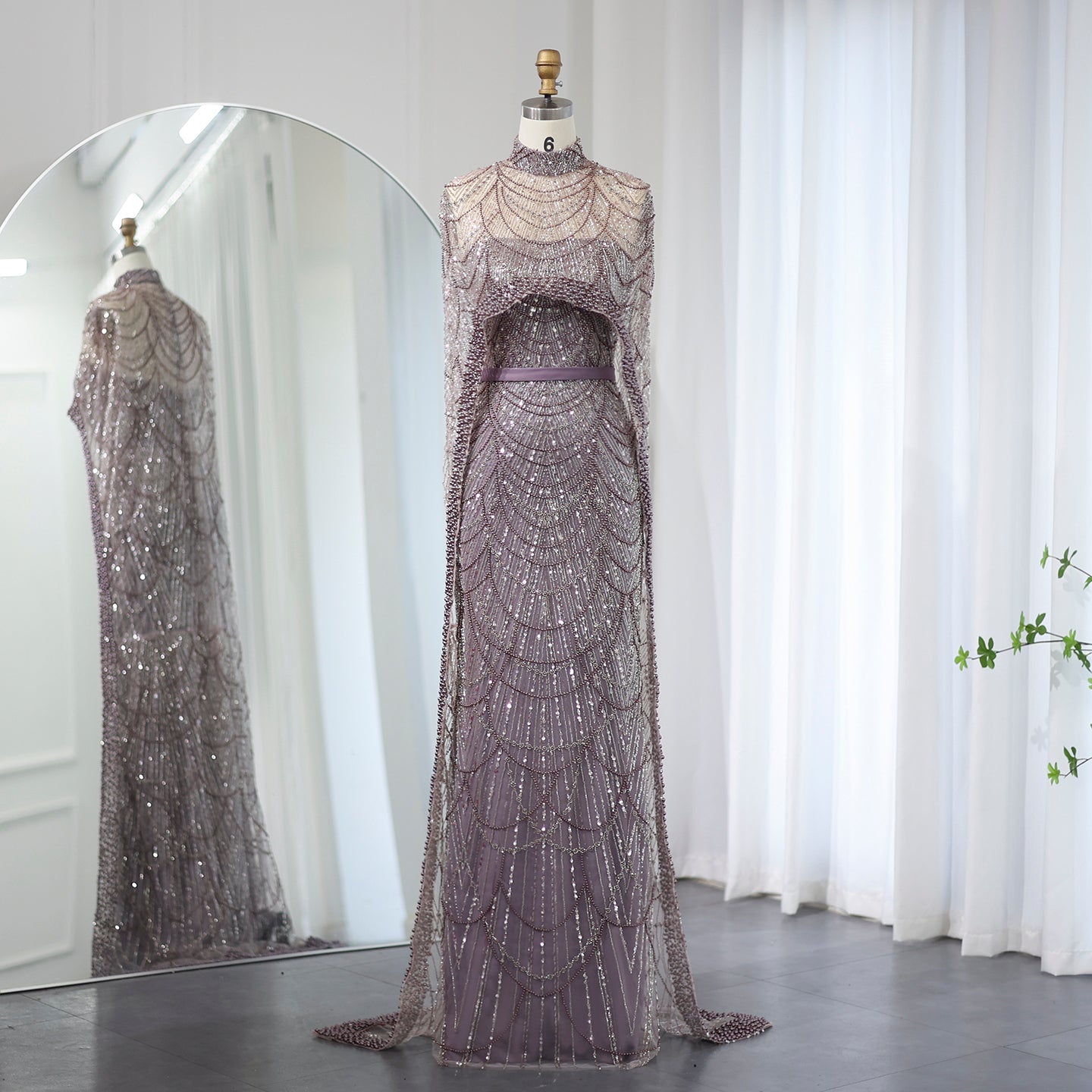 Luxury Pearls Champagne Evening Dress with Cape SS369  Purple / US 20