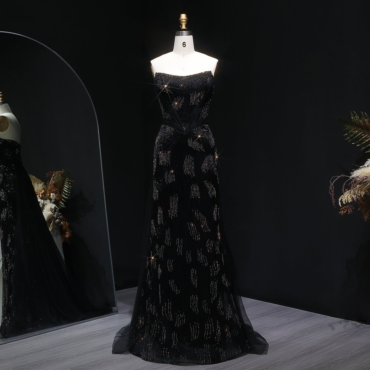 Luxury Beaded Pink Mermaid Evening Dress with Overskirt SS023