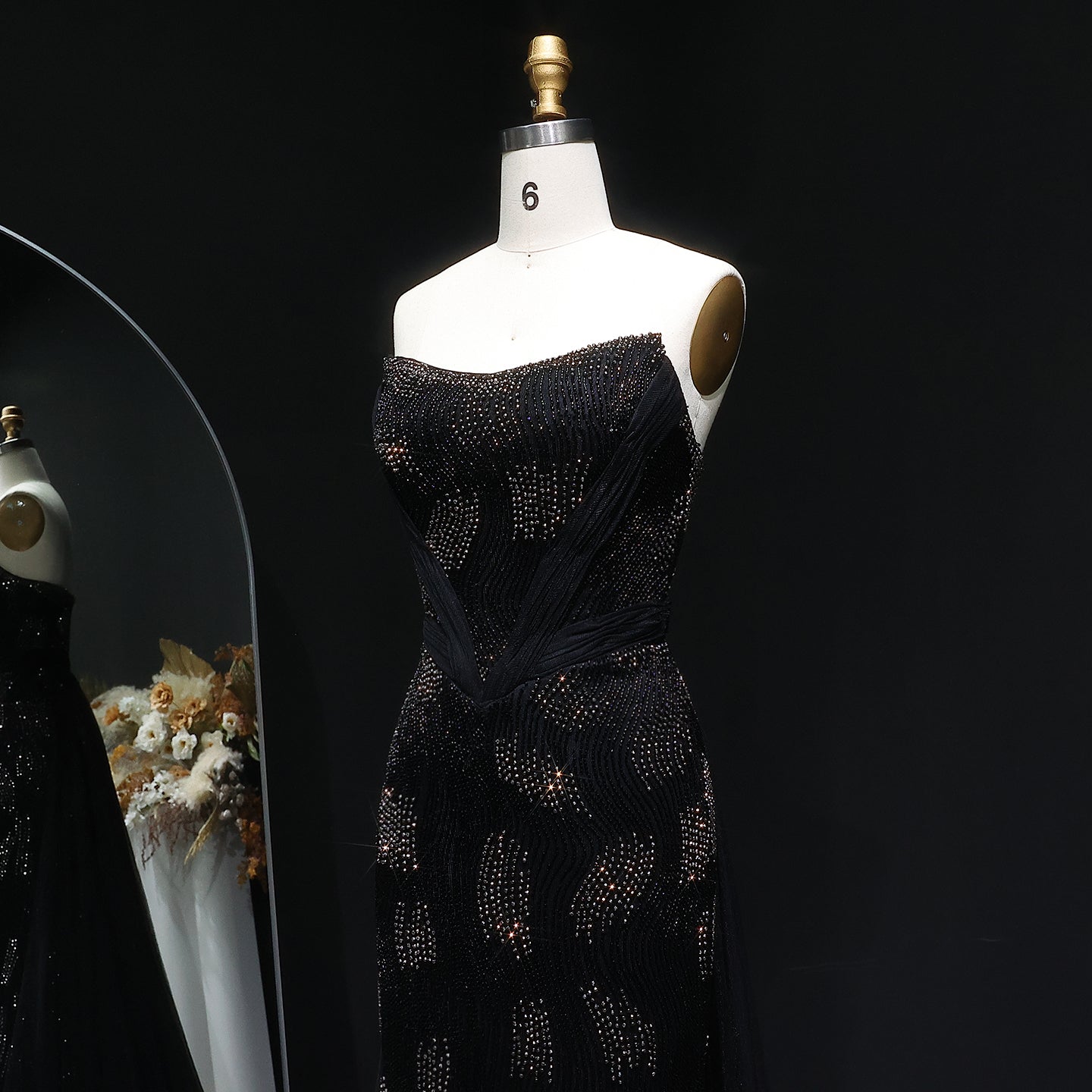 Luxury Beaded Pink Mermaid Evening Dress with Overskirt SS023