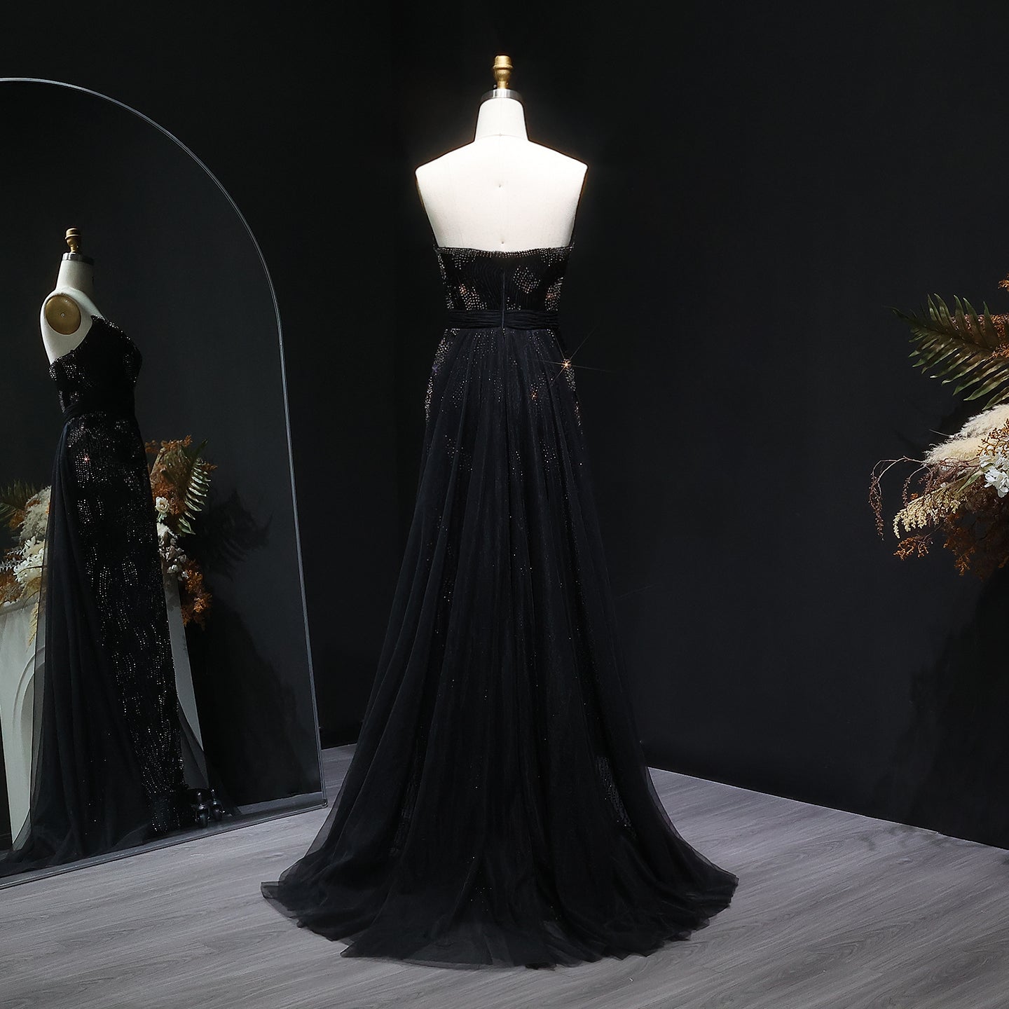 Luxury Beaded Pink Mermaid Evening Dress with Overskirt SS023