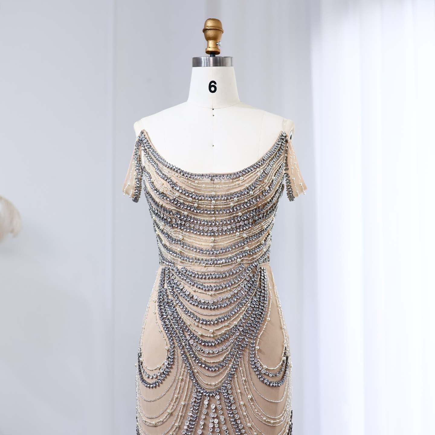 Luxury Crystal Silver Gray Mermaid Evening Dress SS403