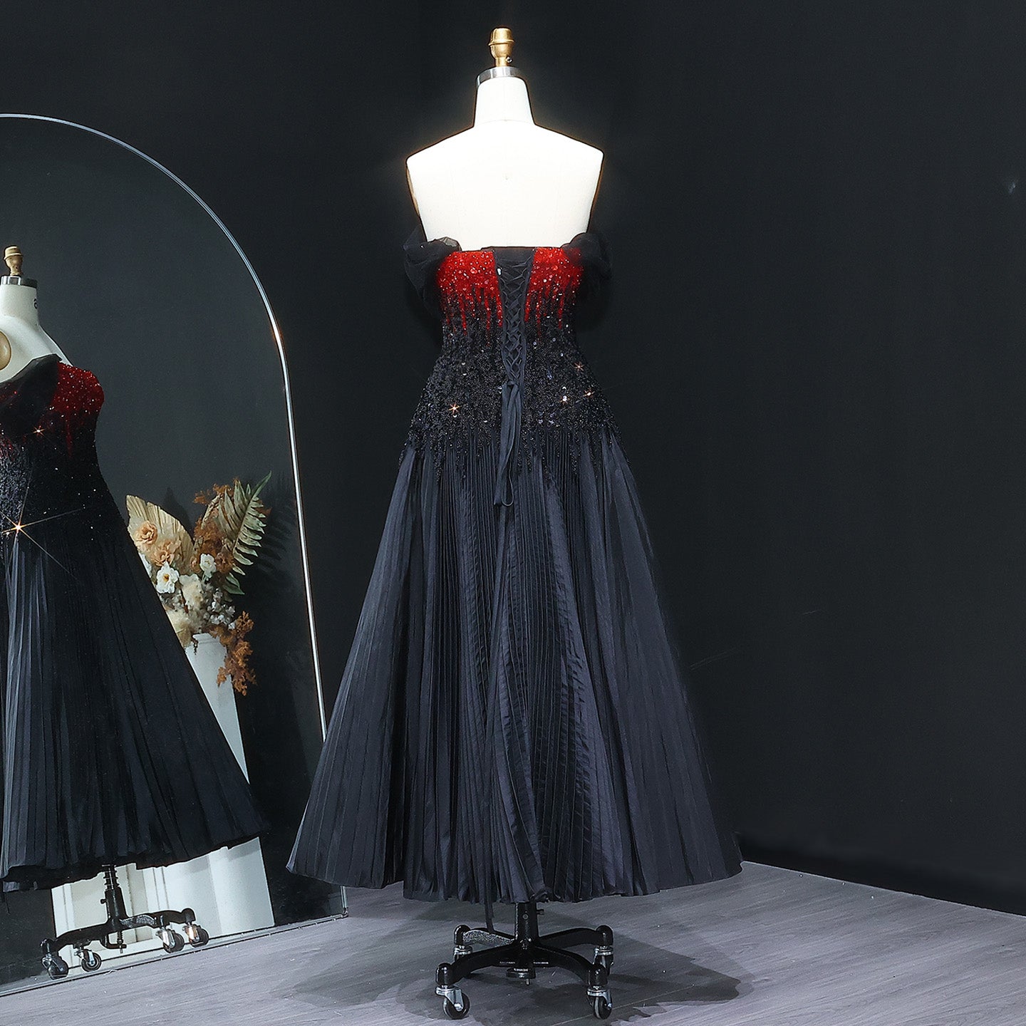 Luxury Beaded Black Green Strapless Evening Dress SS224