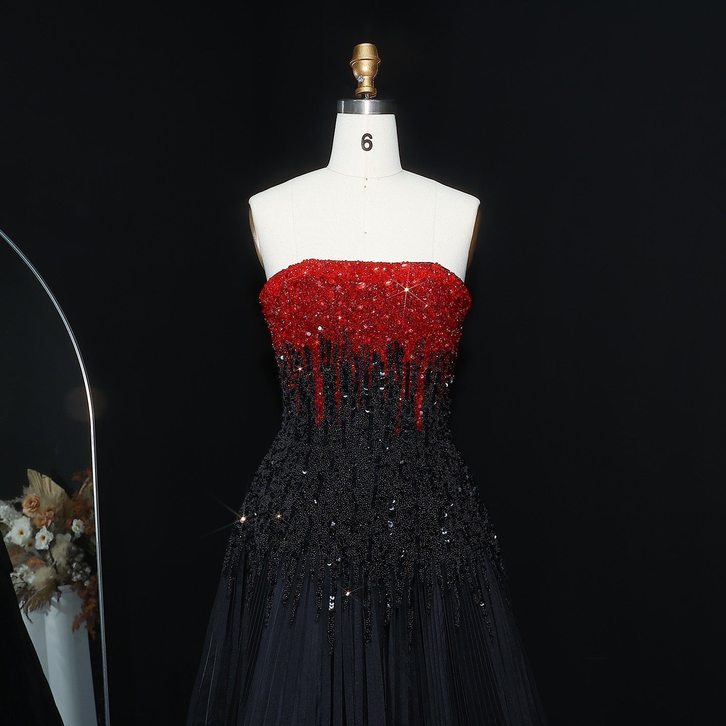 Luxury Beaded Black Green Strapless Evening Dress SS224