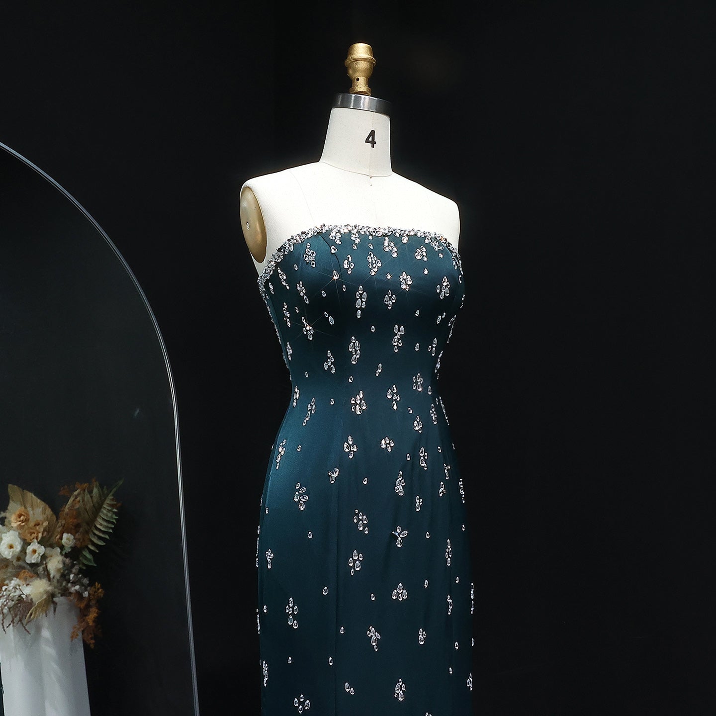 Elegant Rhinestones Strapless Emerald Green Evening Dress SS221