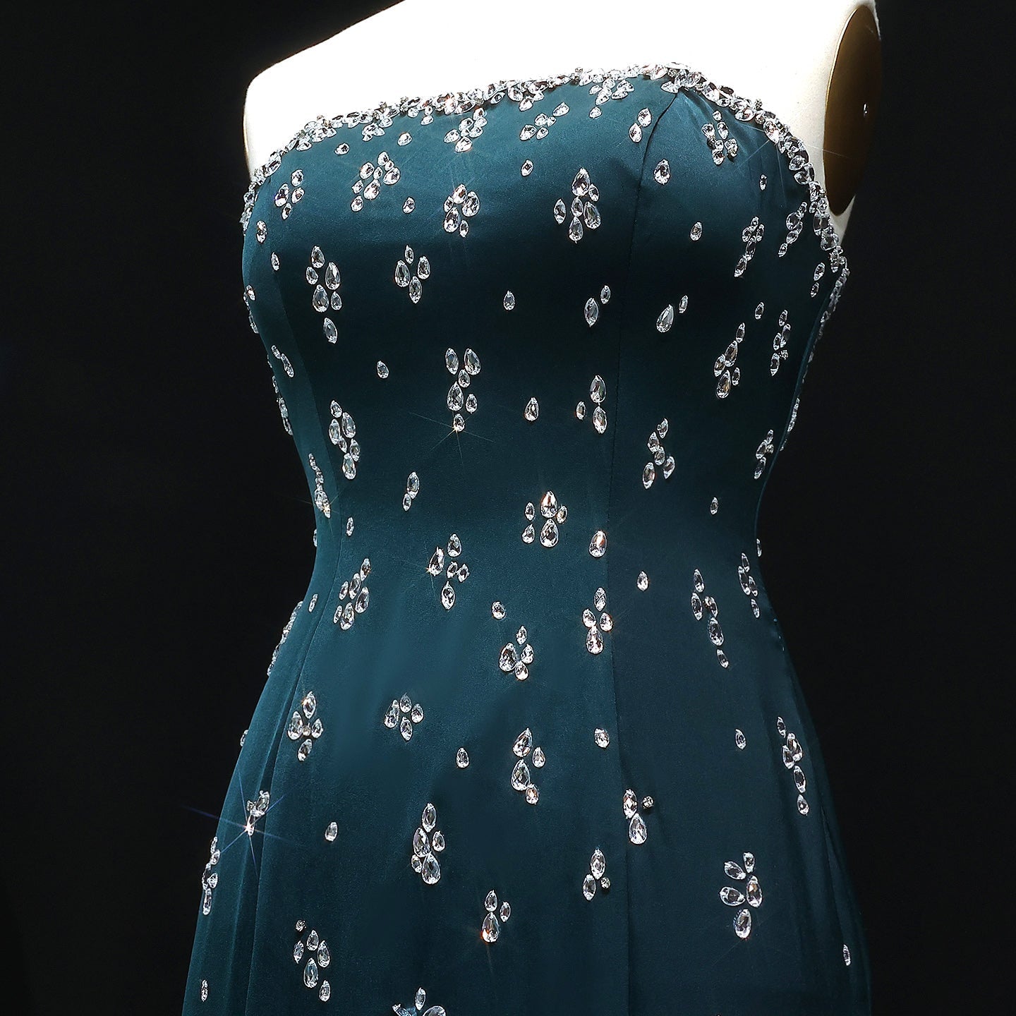 Elegant Rhinestones Strapless Emerald Green Evening Dress SS221