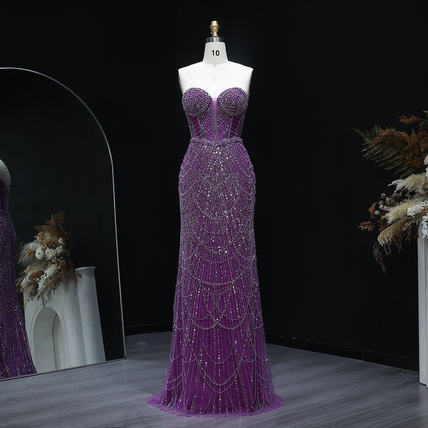 Luxury Crystal Nude Strapless Evening Dress SS619  Lilac / US 16