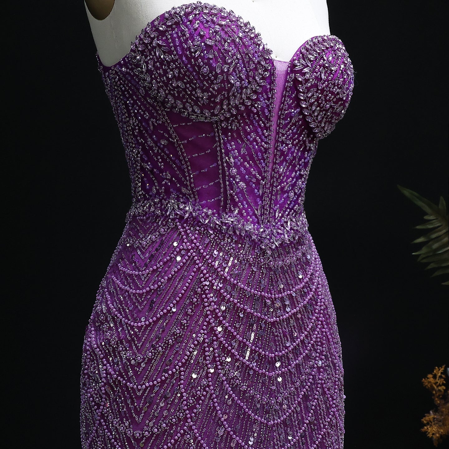 Luxury Crystal Nude Strapless Evening Dress SS619