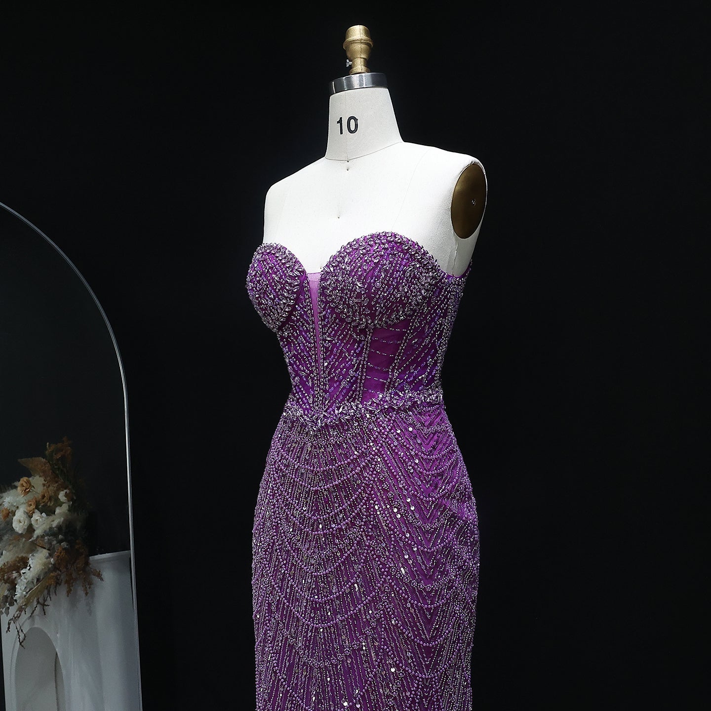 Luxury Crystal Nude Strapless Evening Dress SS619