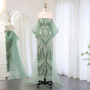 Luxury Strapless Sage Green Evening Dresses with Cape Train SS345  Sage Green / US 8